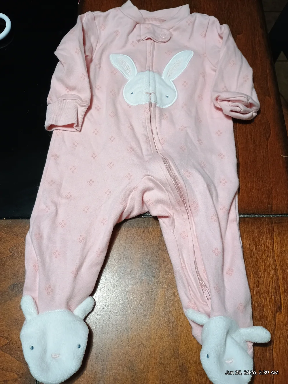 Carter's Pink Bunny Footed One-Piece And Animal Footed One Piece.